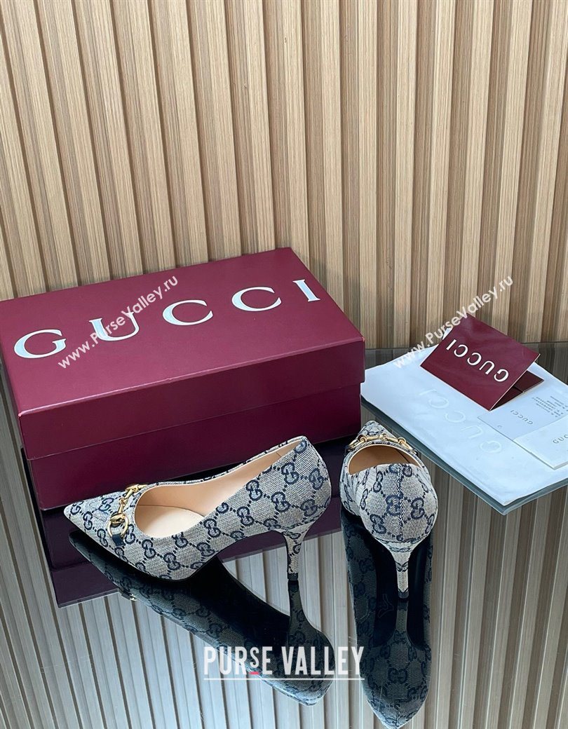 Gucci GG Canvas Pumps 8.5cm with Horsebit Grey 2025 853466 (MD-251218061)