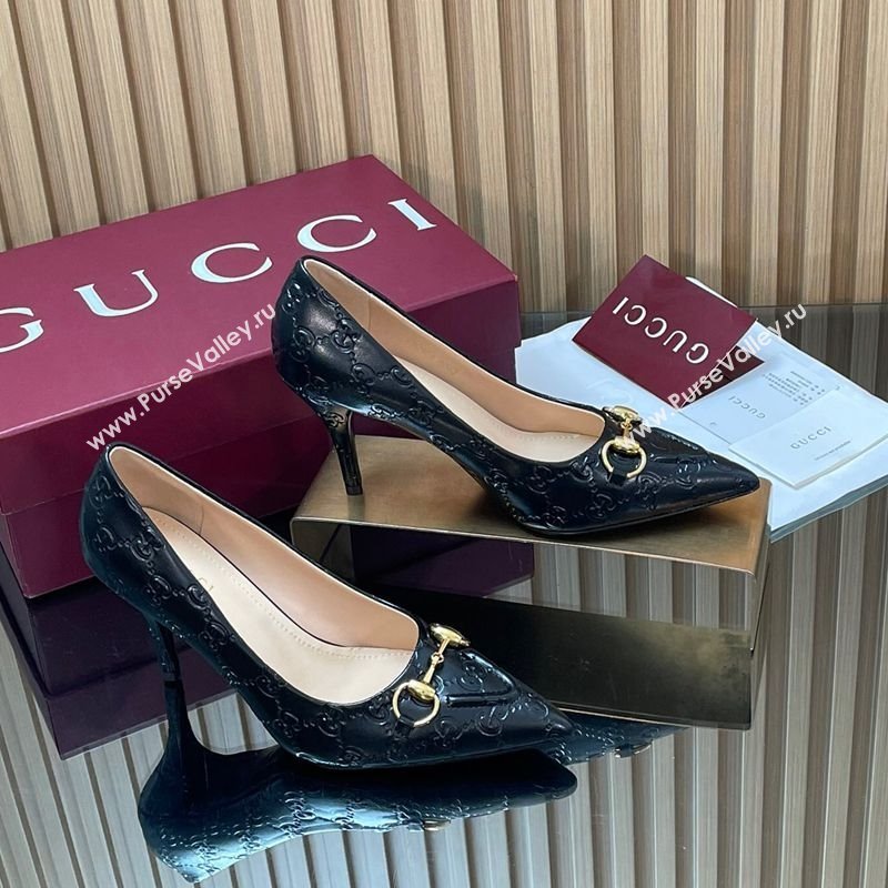 Gucci GG Leather Pumps 8.5cm with Horsebit Black 2025 853466 (MD-251218062)
