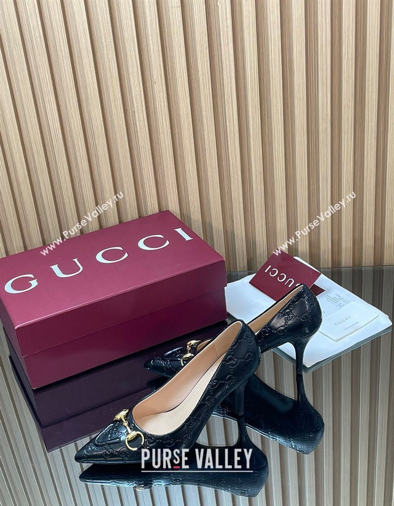 Gucci GG Leather Pumps 8.5cm with Horsebit Black 2025 853466 (MD-251218062)
