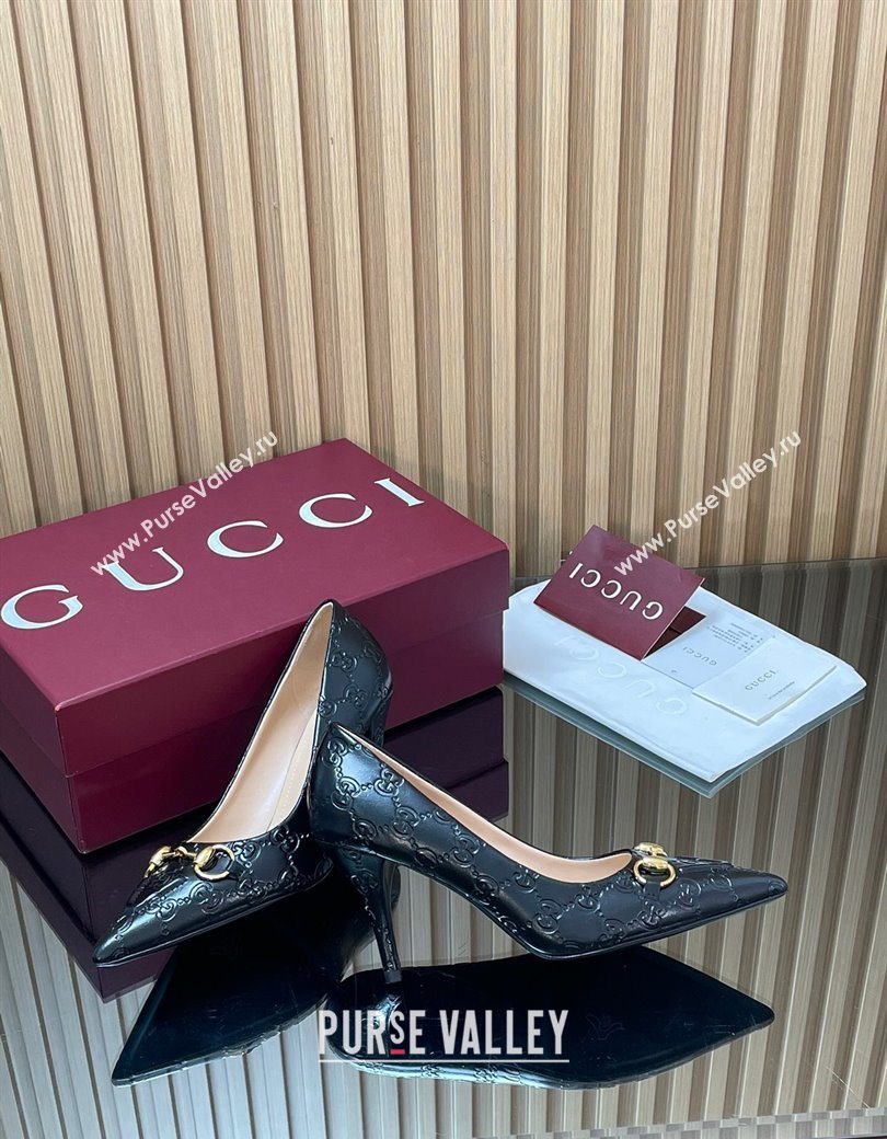 Gucci GG Leather Pumps 8.5cm with Horsebit Black 2025 853466 (MD-251218062)