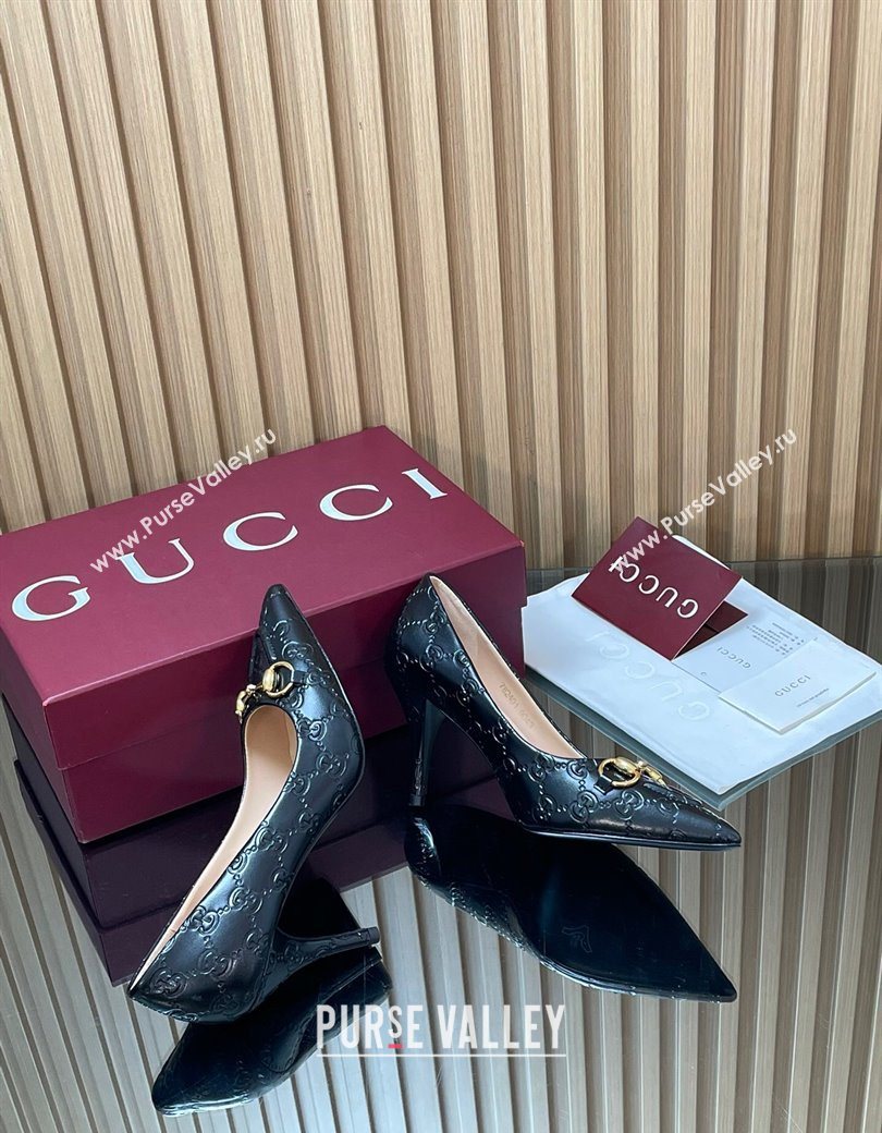 Gucci GG Leather Pumps 8.5cm with Horsebit Black 2025 853466 (MD-251218062)