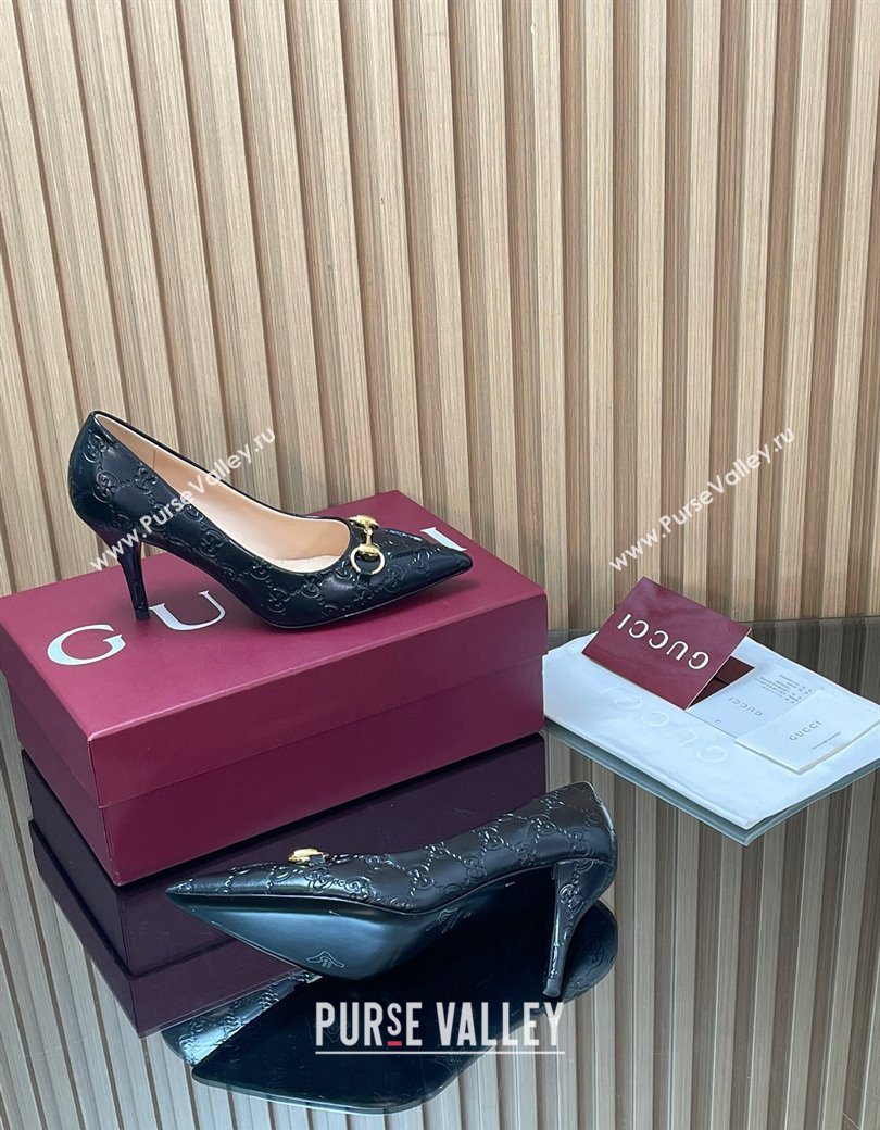 Gucci GG Leather Pumps 8.5cm with Horsebit Black 2025 853466 (MD-251218062)