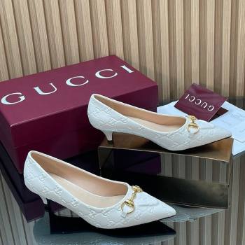Gucci GG Leather Pumps 4.5cm with Horsebit White 2025 853466 (MD-251218063)