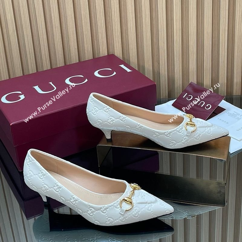 Gucci GG Leather Pumps 4.5cm with Horsebit White 2025 853466 (MD-251218063)