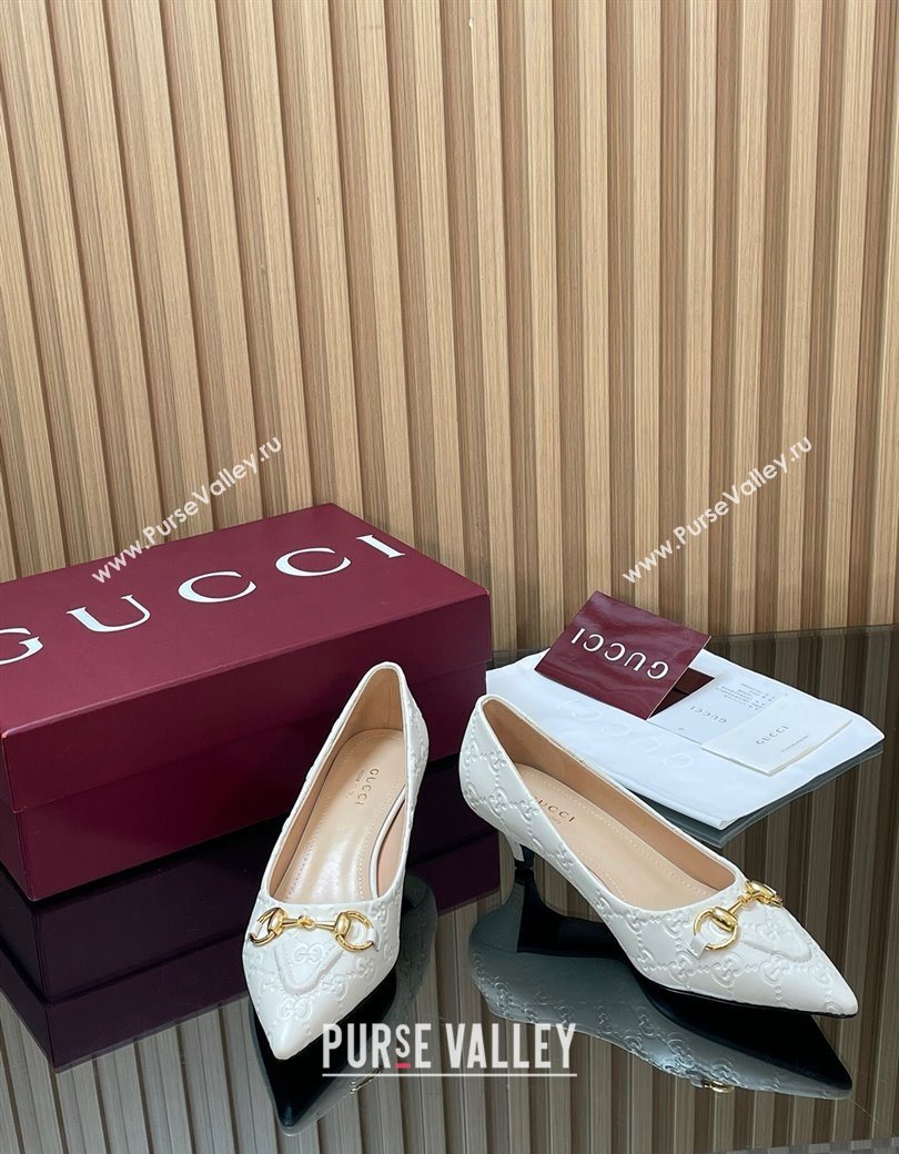 Gucci GG Leather Pumps 4.5cm with Horsebit White 2025 853466 (MD-251218063)