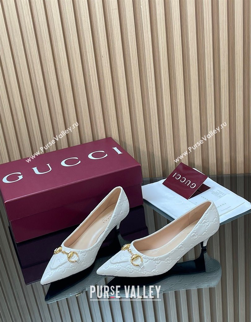 Gucci GG Leather Pumps 4.5cm with Horsebit White 2025 853466 (MD-251218063)