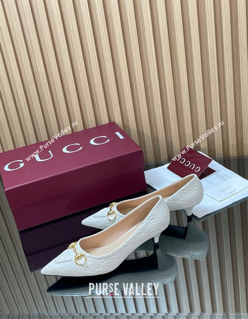 Gucci GG Leather Pumps 4.5cm with Horsebit White 2025 853466 (MD-251218063)