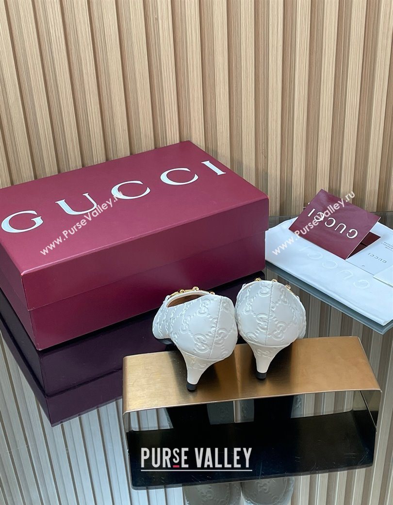 Gucci GG Leather Pumps 4.5cm with Horsebit White 2025 853466 (MD-251218063)