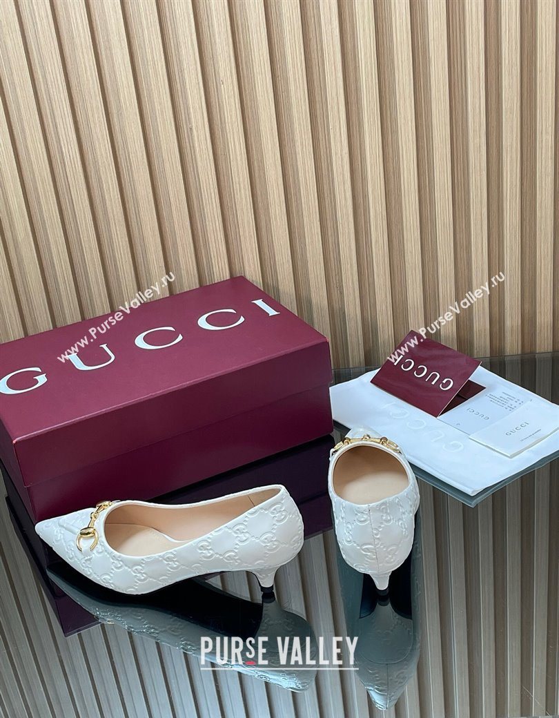 Gucci GG Leather Pumps 4.5cm with Horsebit White 2025 853466 (MD-251218063)