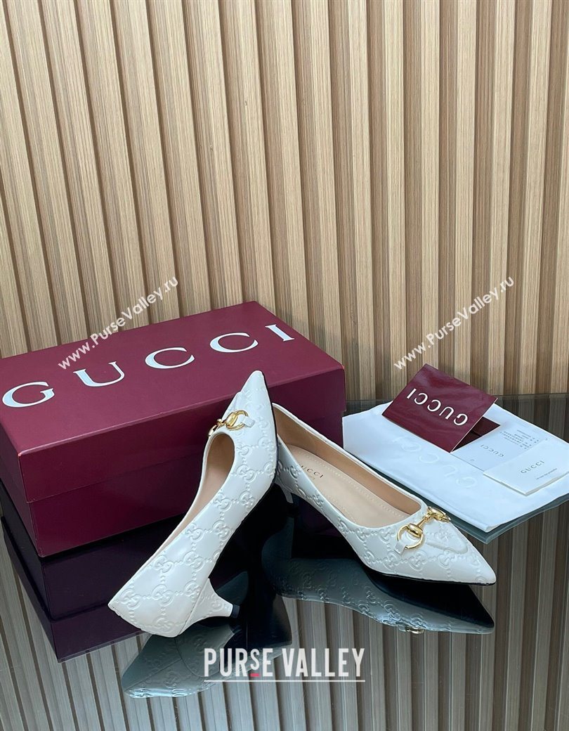 Gucci GG Leather Pumps 4.5cm with Horsebit White 2025 853466 (MD-251218063)