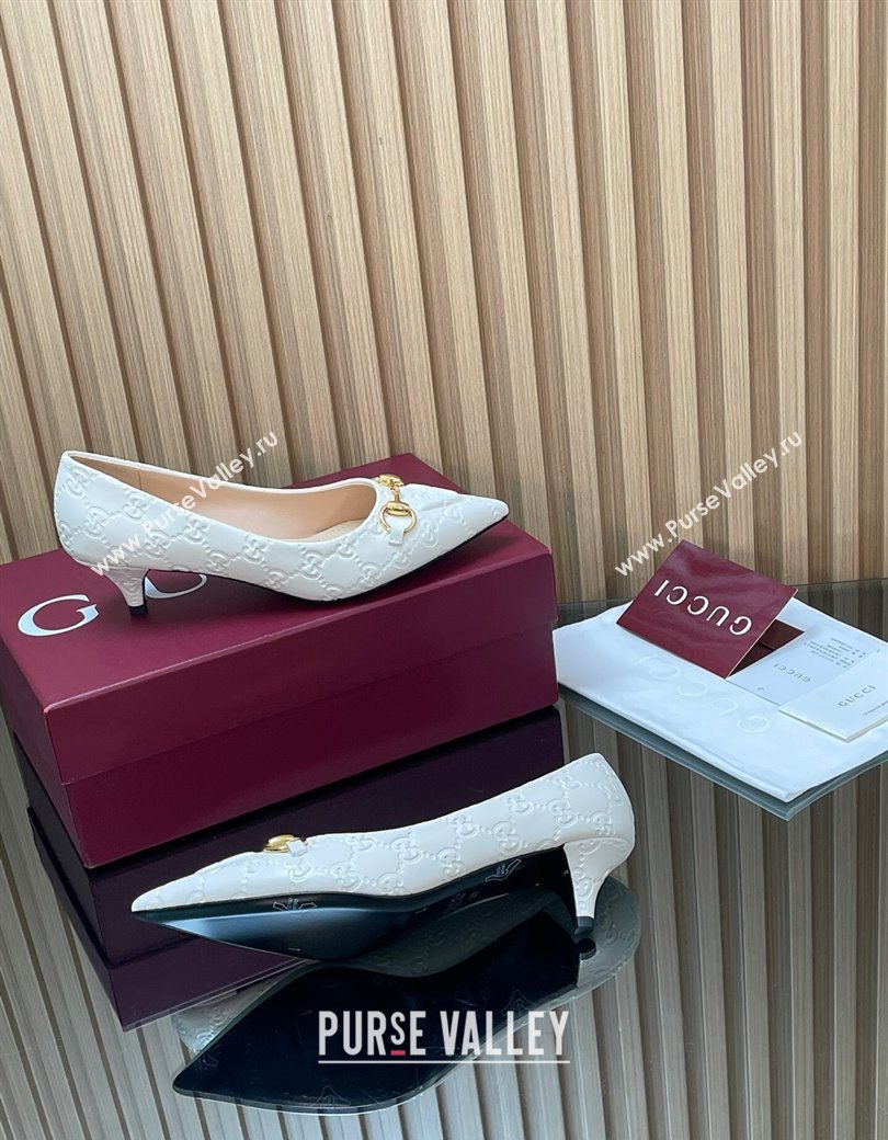 Gucci GG Leather Pumps 4.5cm with Horsebit White 2025 853466 (MD-251218063)