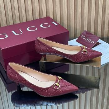 Gucci GG Leather Pumps 4.5cm with Horsebit Burgundy 2025 853466 (MD-251218064)