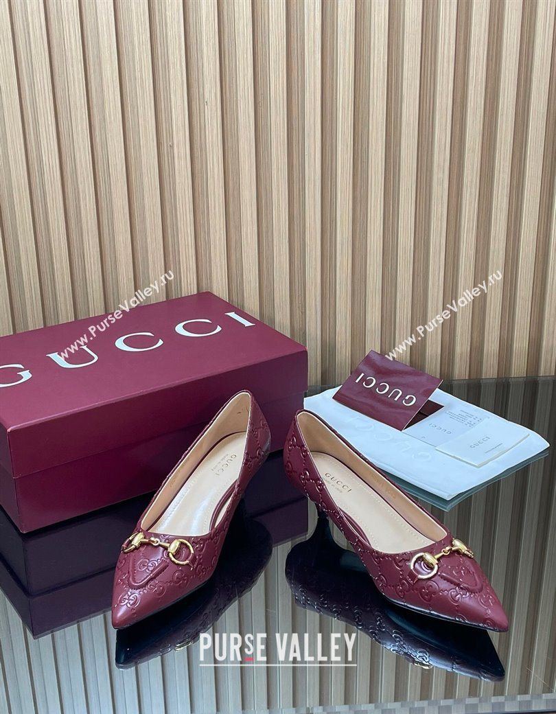 Gucci GG Leather Pumps 4.5cm with Horsebit Burgundy 2025 853466 (MD-251218064)