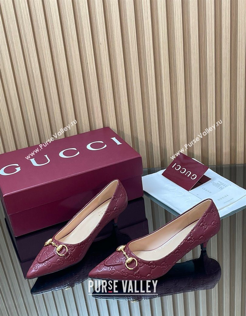Gucci GG Leather Pumps 4.5cm with Horsebit Burgundy 2025 853466 (MD-251218064)