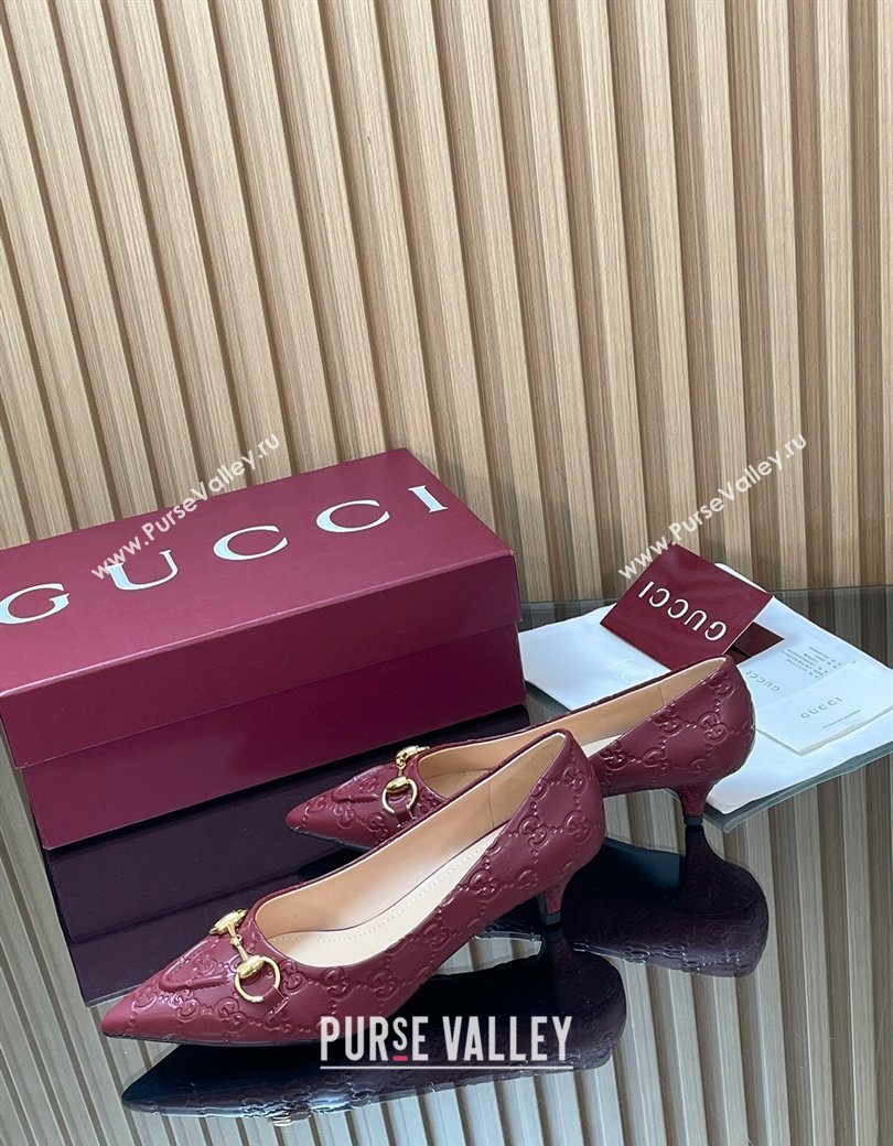 Gucci GG Leather Pumps 4.5cm with Horsebit Burgundy 2025 853466 (MD-251218064)