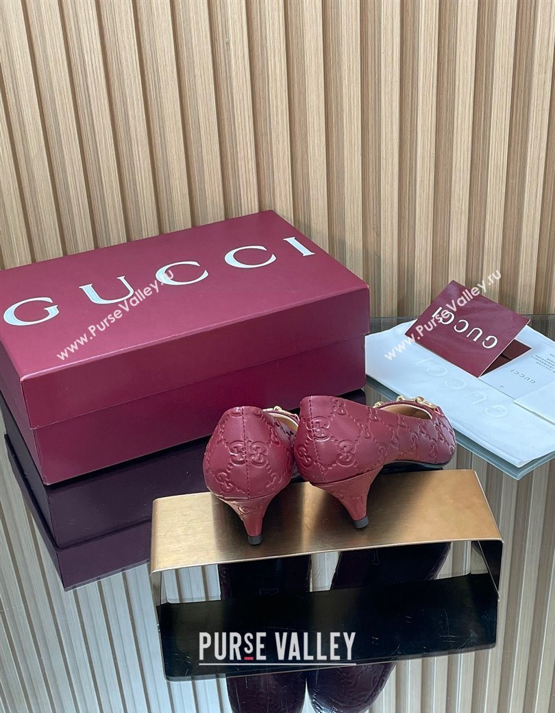 Gucci GG Leather Pumps 4.5cm with Horsebit Burgundy 2025 853466 (MD-251218064)