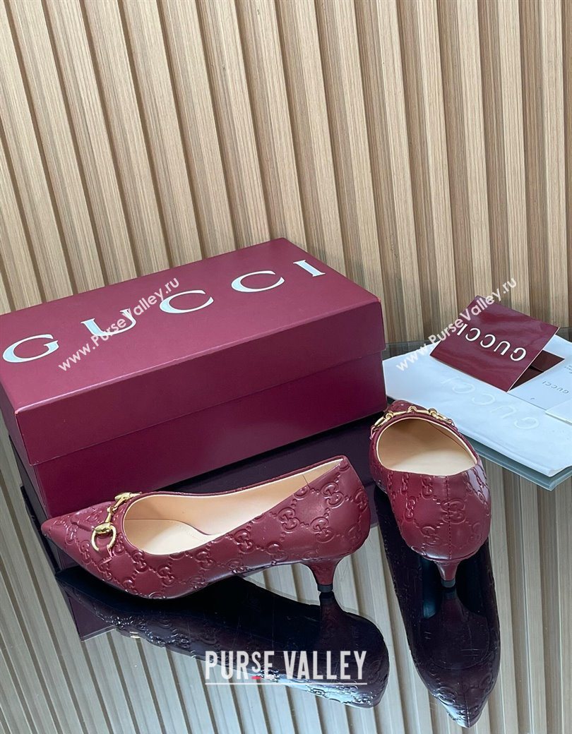 Gucci GG Leather Pumps 4.5cm with Horsebit Burgundy 2025 853466 (MD-251218064)