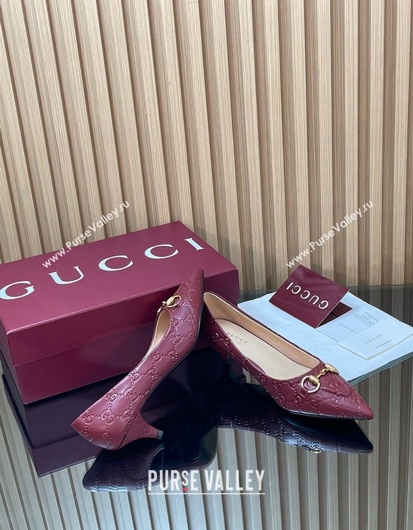 Gucci GG Leather Pumps 4.5cm with Horsebit Burgundy 2025 853466 (MD-251218064)