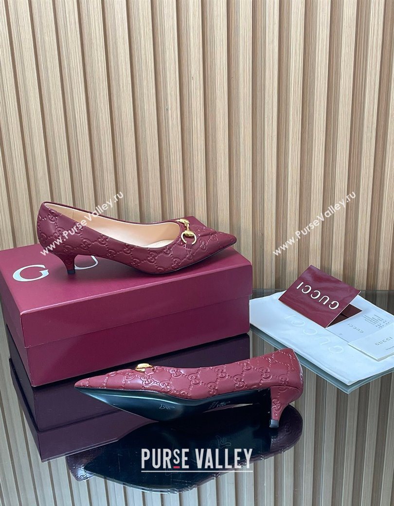 Gucci GG Leather Pumps 4.5cm with Horsebit Burgundy 2025 853466 (MD-251218064)