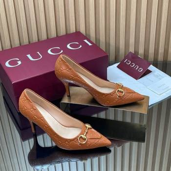 Gucci GG Leather Pumps 8.5cm with Horsebit Brown 2025 853466 (MD-251218065)
