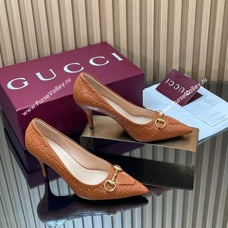 Gucci GG Leather Pumps 8.5cm with Horsebit Brown 2025 853466 (MD-251218065)