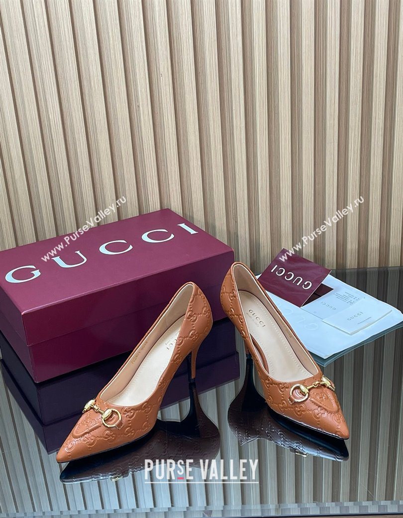Gucci GG Leather Pumps 8.5cm with Horsebit Brown 2025 853466 (MD-251218065)