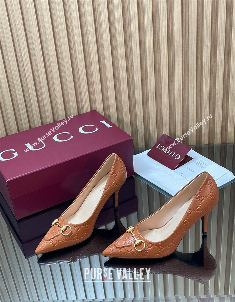 Gucci GG Leather Pumps 8.5cm with Horsebit Brown 2025 853466 (MD-251218065)