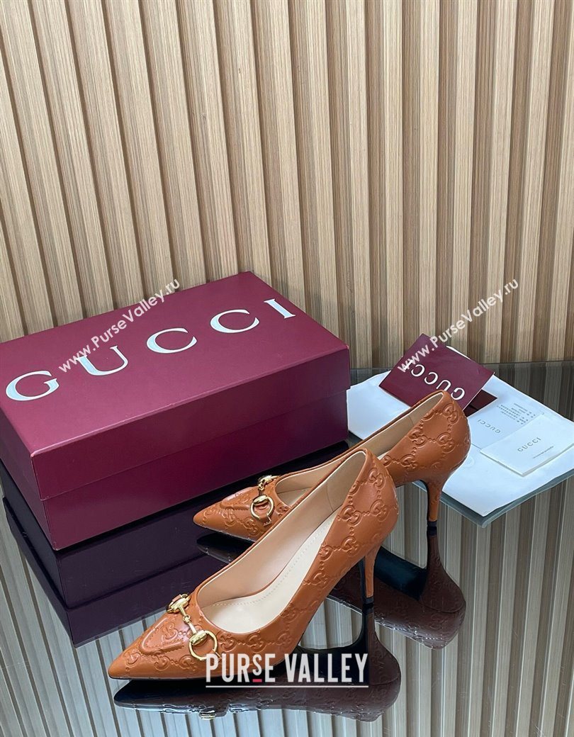 Gucci GG Leather Pumps 8.5cm with Horsebit Brown 2025 853466 (MD-251218065)