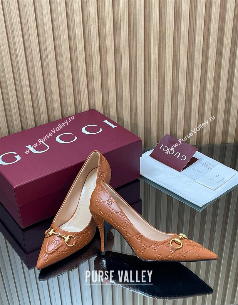 Gucci GG Leather Pumps 8.5cm with Horsebit Brown 2025 853466 (MD-251218065)