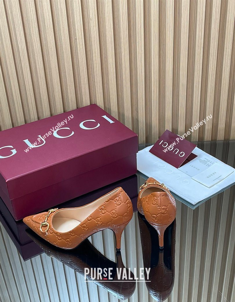 Gucci GG Leather Pumps 8.5cm with Horsebit Brown 2025 853466 (MD-251218065)