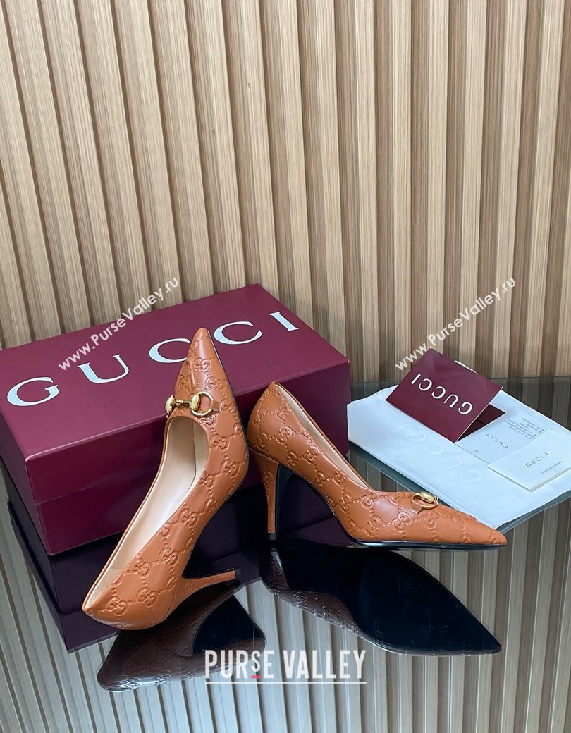 Gucci GG Leather Pumps 8.5cm with Horsebit Brown 2025 853466 (MD-251218065)