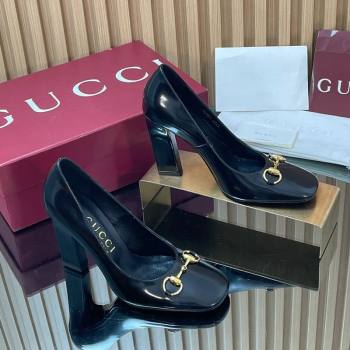 Gucci Shiny Leather Pumps 10cm with Horsebit Black 2025 GG121801 (MD-251218066)