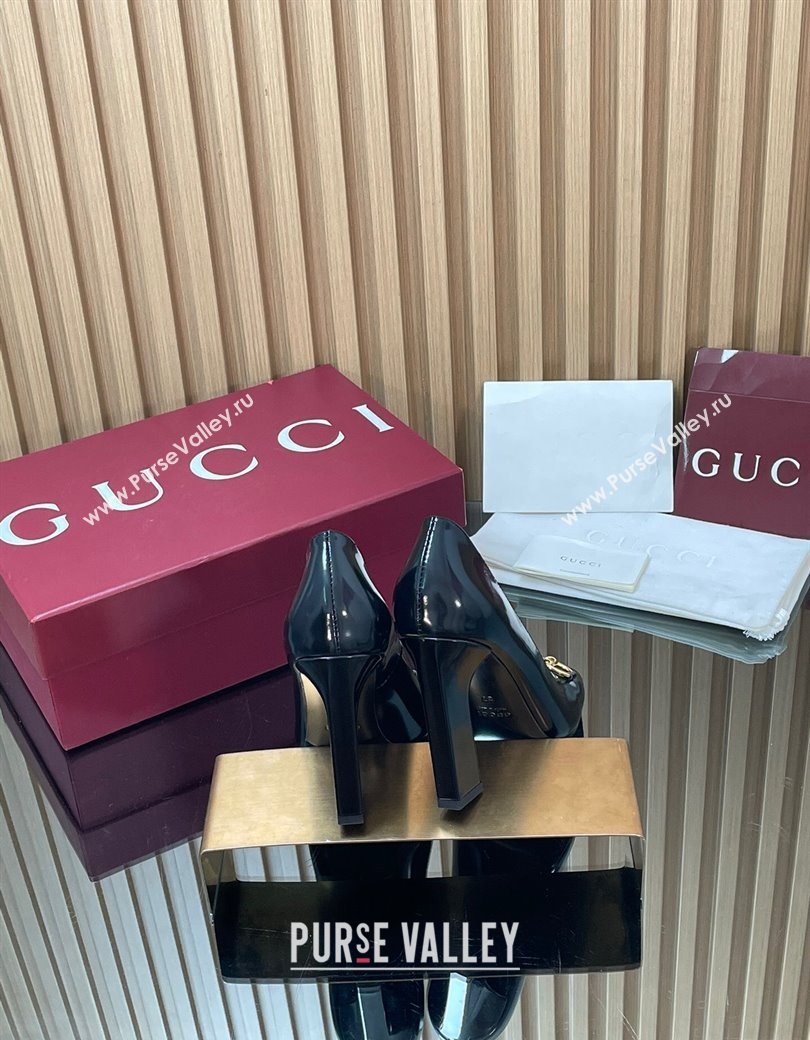 Gucci Shiny Leather Pumps 10cm with Horsebit Black 2025 GG121801 (MD-251218066)