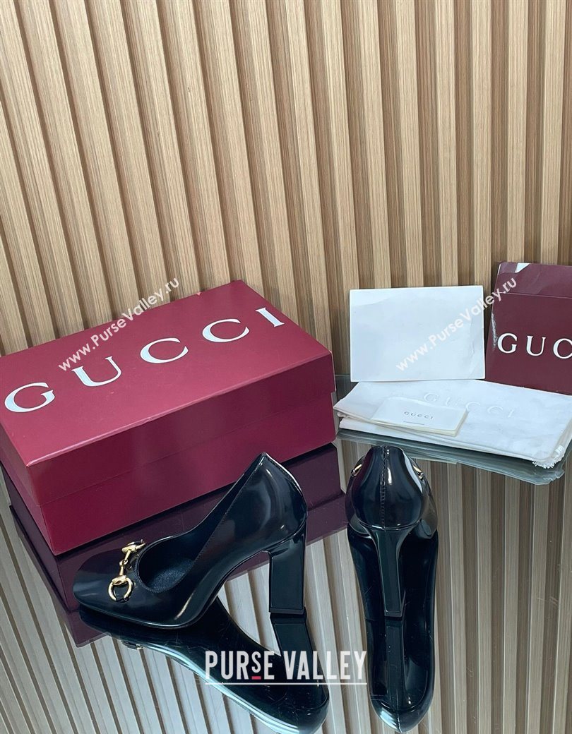 Gucci Shiny Leather Pumps 10cm with Horsebit Black 2025 GG121801 (MD-251218066)
