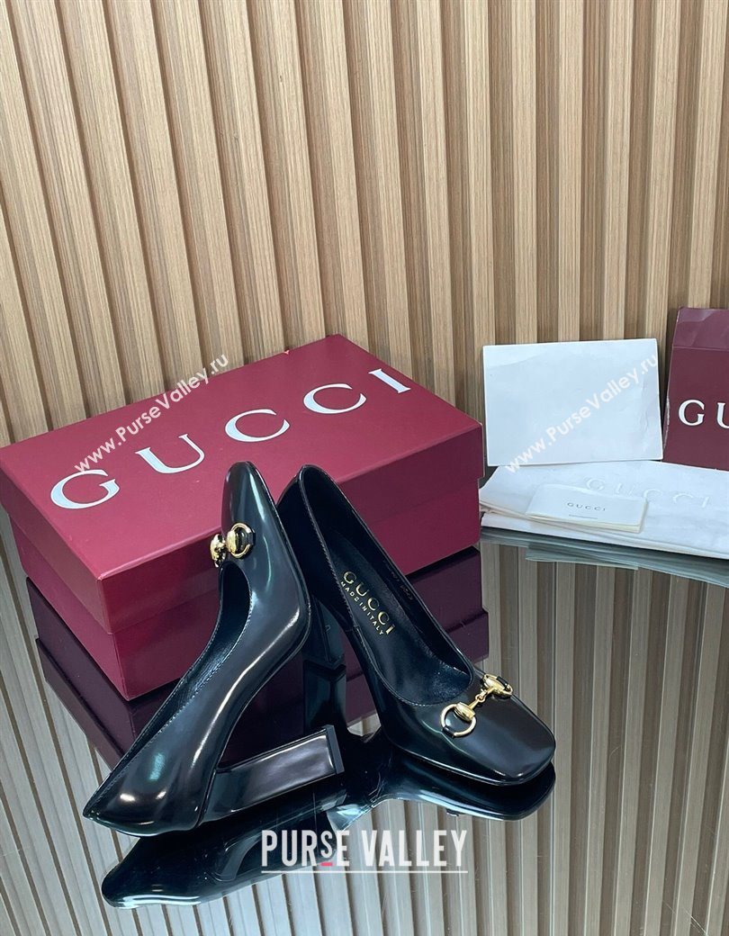 Gucci Shiny Leather Pumps 10cm with Horsebit Black 2025 GG121801 (MD-251218066)