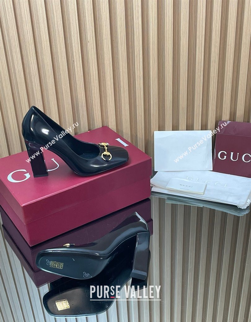 Gucci Shiny Leather Pumps 10cm with Horsebit Black 2025 GG121801 (MD-251218066)