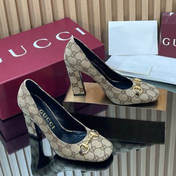 Gucci GG Canvas Pumps 10cm with Horsebit Beige 2025 GG121801 (MD-251218068)