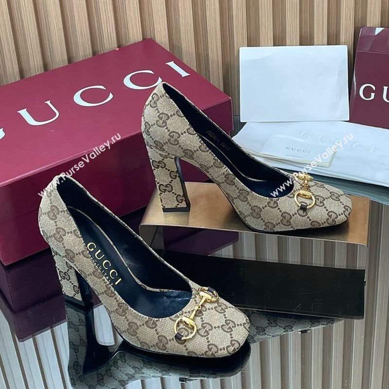 Gucci GG Canvas Pumps 10cm with Horsebit Beige 2025 GG121801 (MD-251218068)