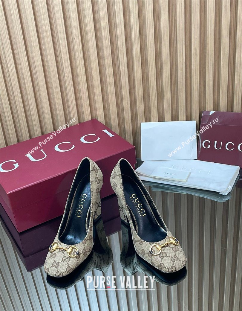 Gucci GG Canvas Pumps 10cm with Horsebit Beige 2025 GG121801 (MD-251218068)