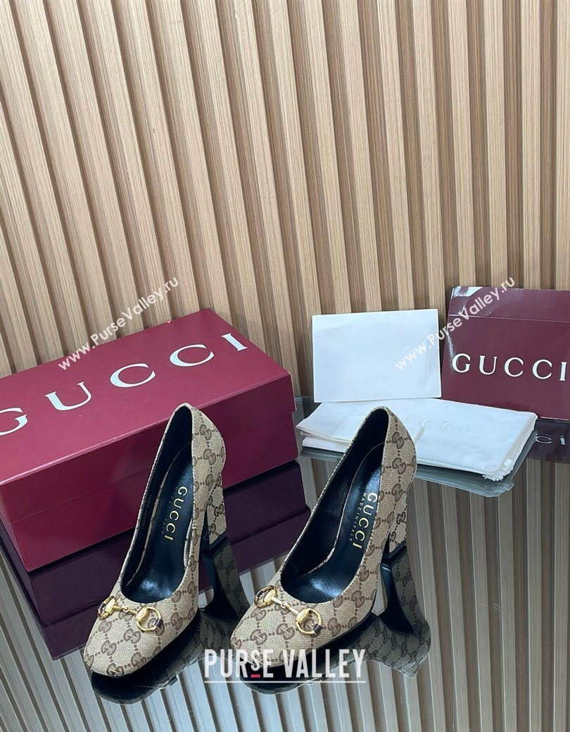 Gucci GG Canvas Pumps 10cm with Horsebit Beige 2025 GG121801 (MD-251218068)