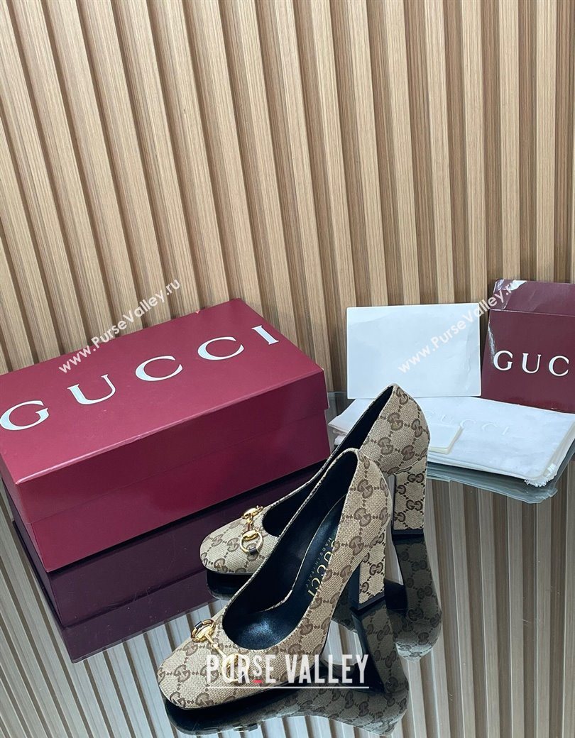Gucci GG Canvas Pumps 10cm with Horsebit Beige 2025 GG121801 (MD-251218068)