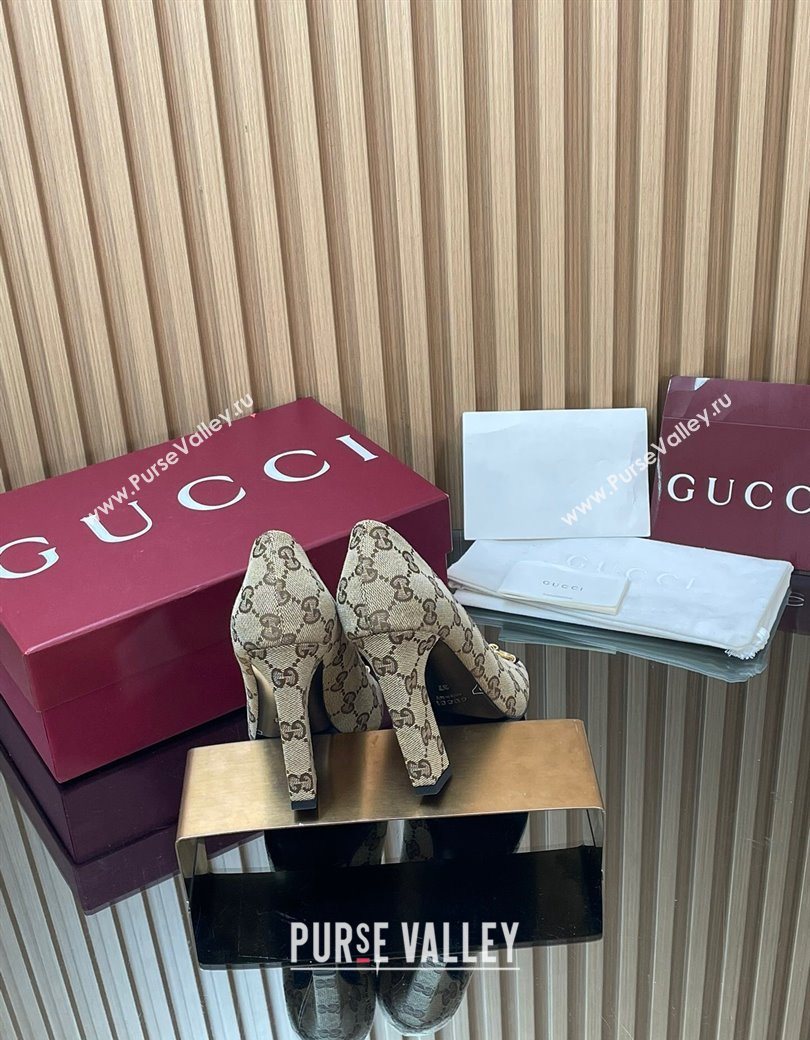 Gucci GG Canvas Pumps 10cm with Horsebit Beige 2025 GG121801 (MD-251218068)