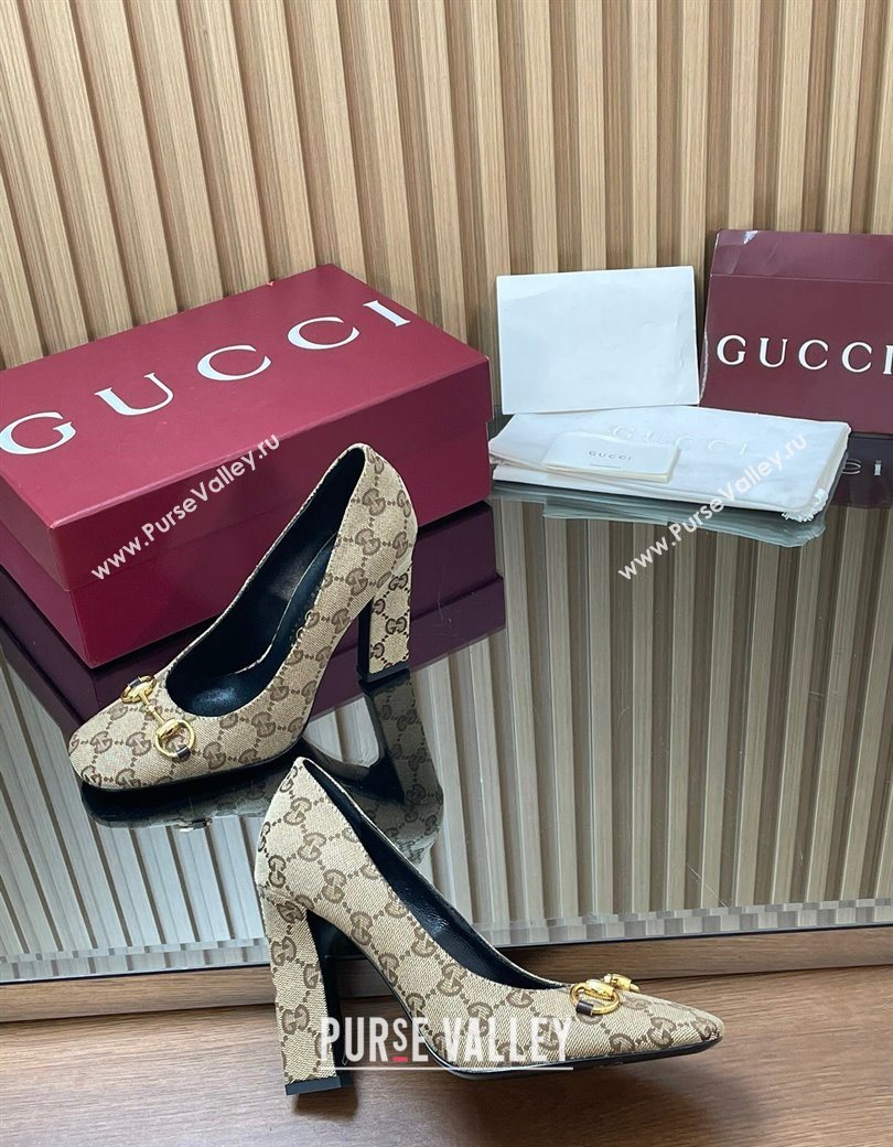 Gucci GG Canvas Pumps 10cm with Horsebit Beige 2025 GG121801 (MD-251218068)