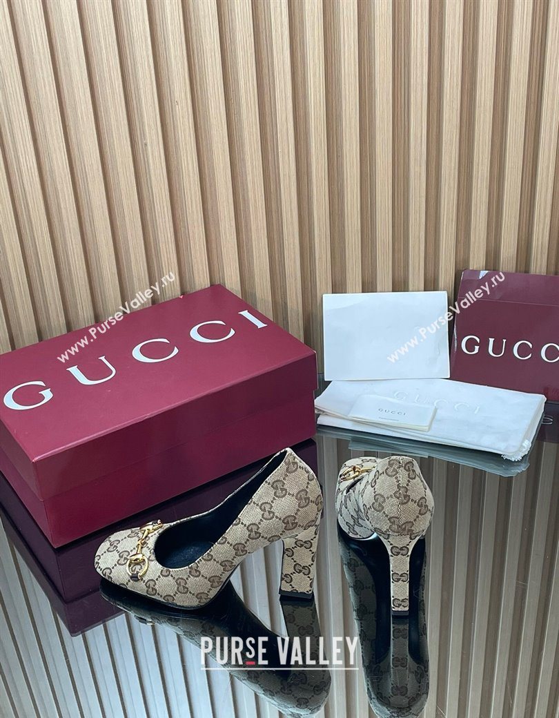 Gucci GG Canvas Pumps 10cm with Horsebit Beige 2025 GG121801 (MD-251218068)
