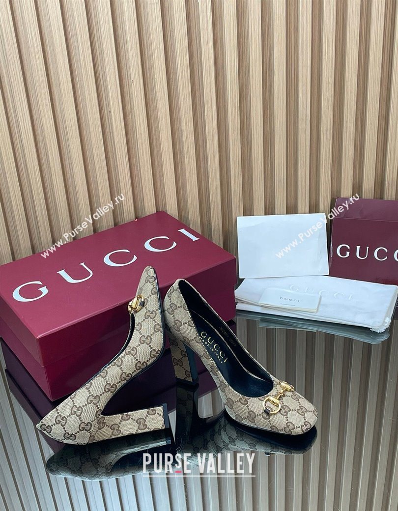 Gucci GG Canvas Pumps 10cm with Horsebit Beige 2025 GG121801 (MD-251218068)