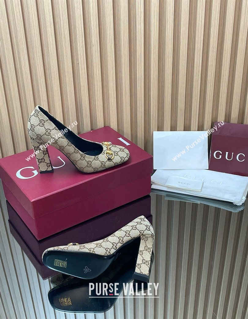 Gucci GG Canvas Pumps 10cm with Horsebit Beige 2025 GG121801 (MD-251218068)