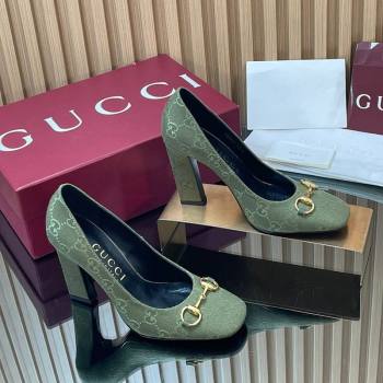 Gucci GG Canvas Pumps 10cm with Horsebit Green 2025 GG121801 (MD-251218069)