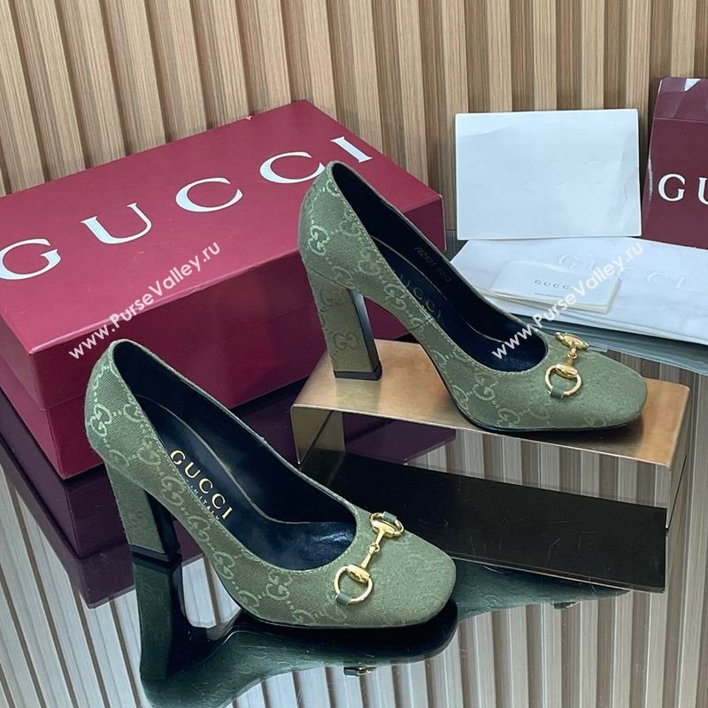 Gucci GG Canvas Pumps 10cm with Horsebit Green 2025 GG121801 (MD-251218069)
