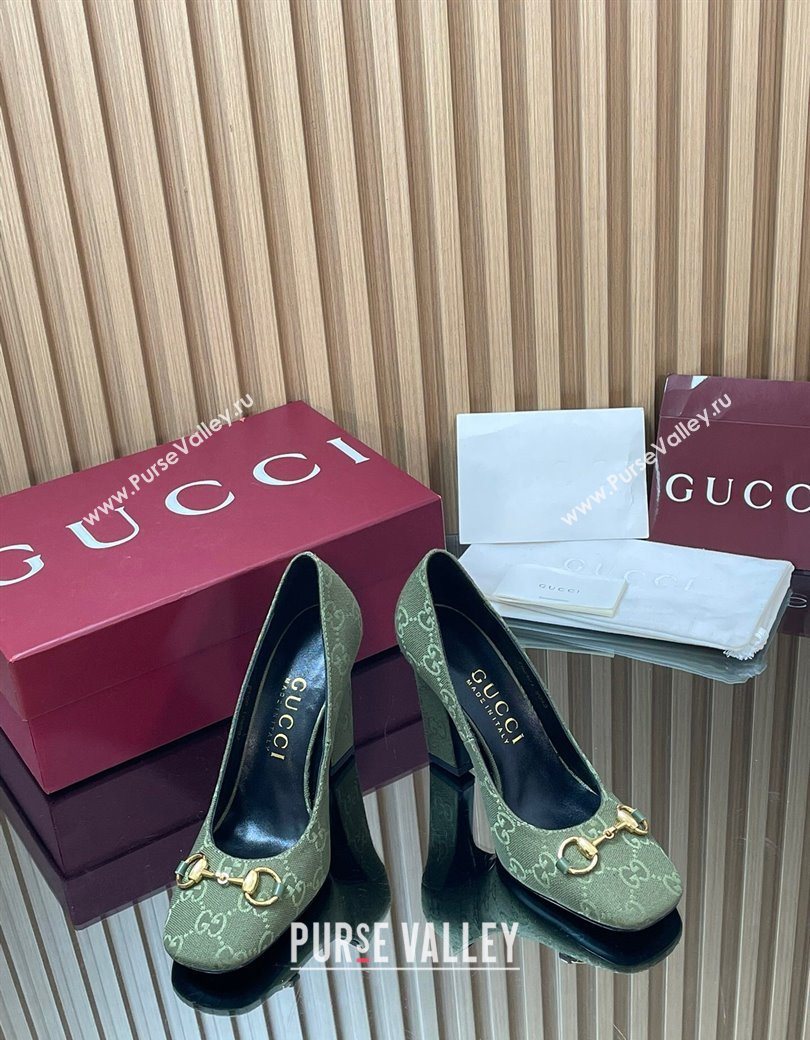 Gucci GG Canvas Pumps 10cm with Horsebit Green 2025 GG121801 (MD-251218069)