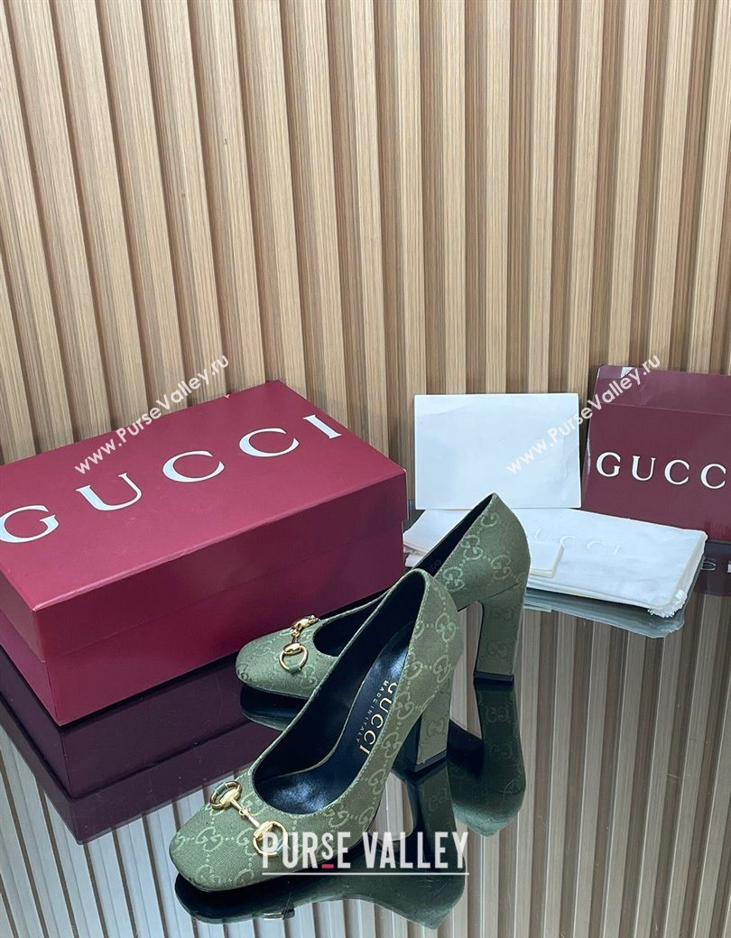 Gucci GG Canvas Pumps 10cm with Horsebit Green 2025 GG121801 (MD-251218069)